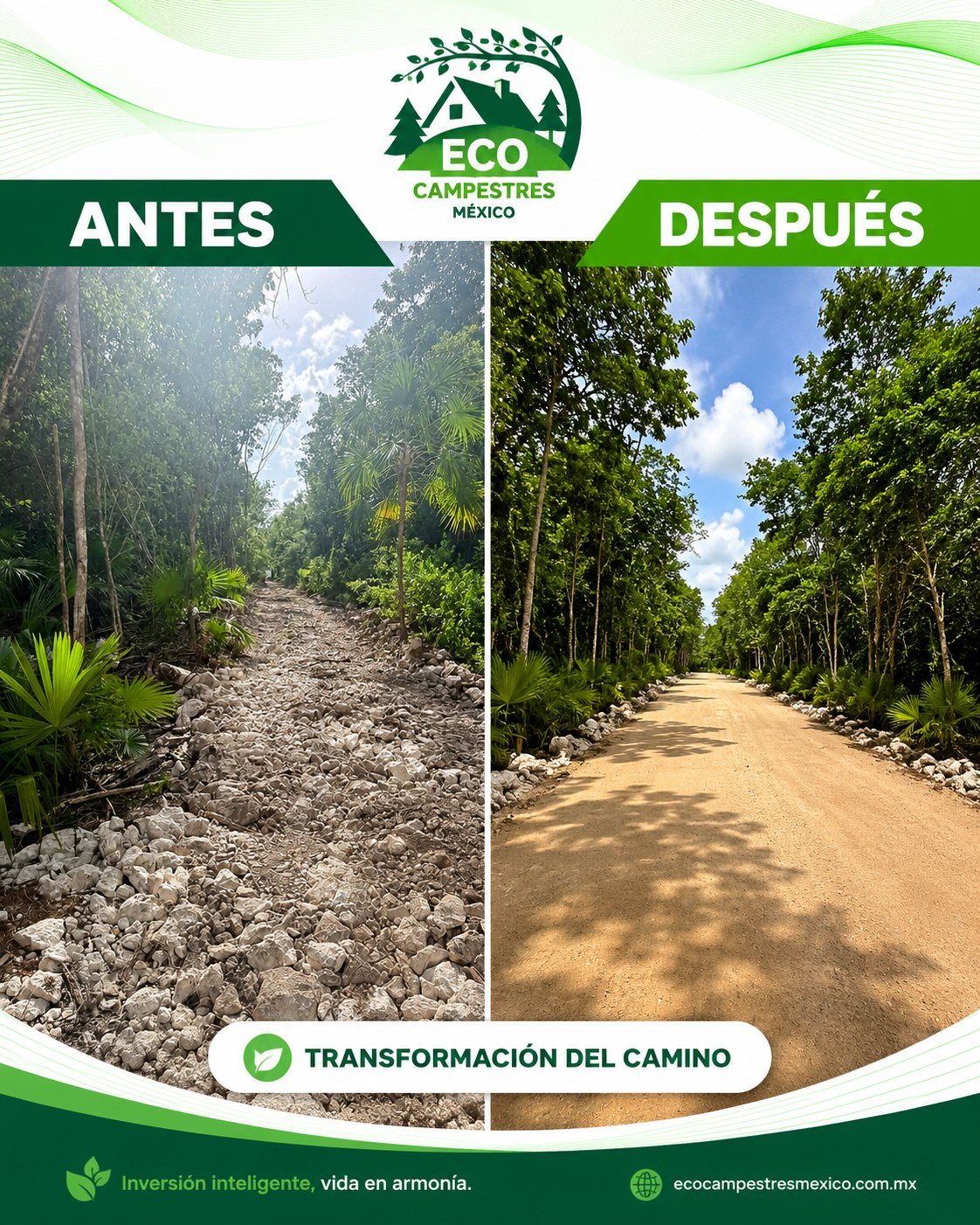 Avance de obra — transformación del camino, Cancún El Edén